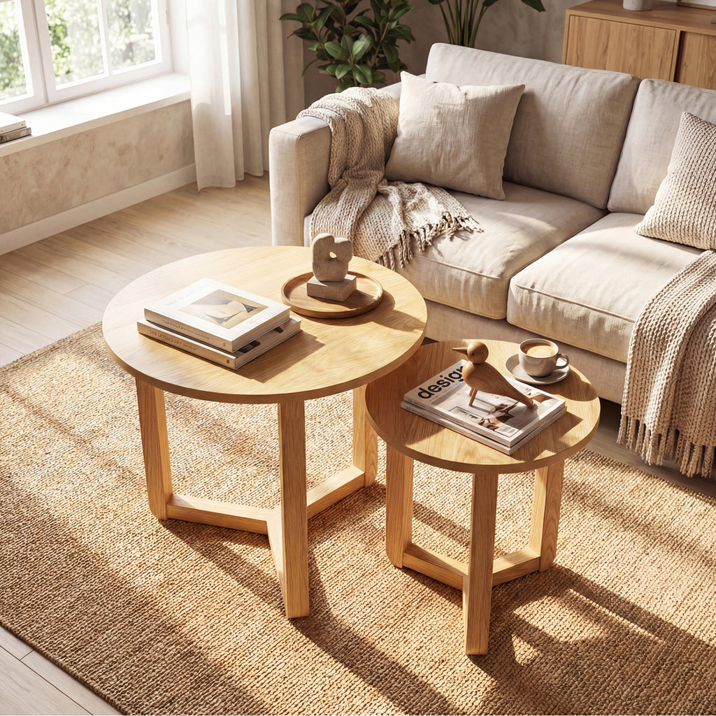 Round Nesting Coffee Table Set of 2 - Natural, Tripod Structure