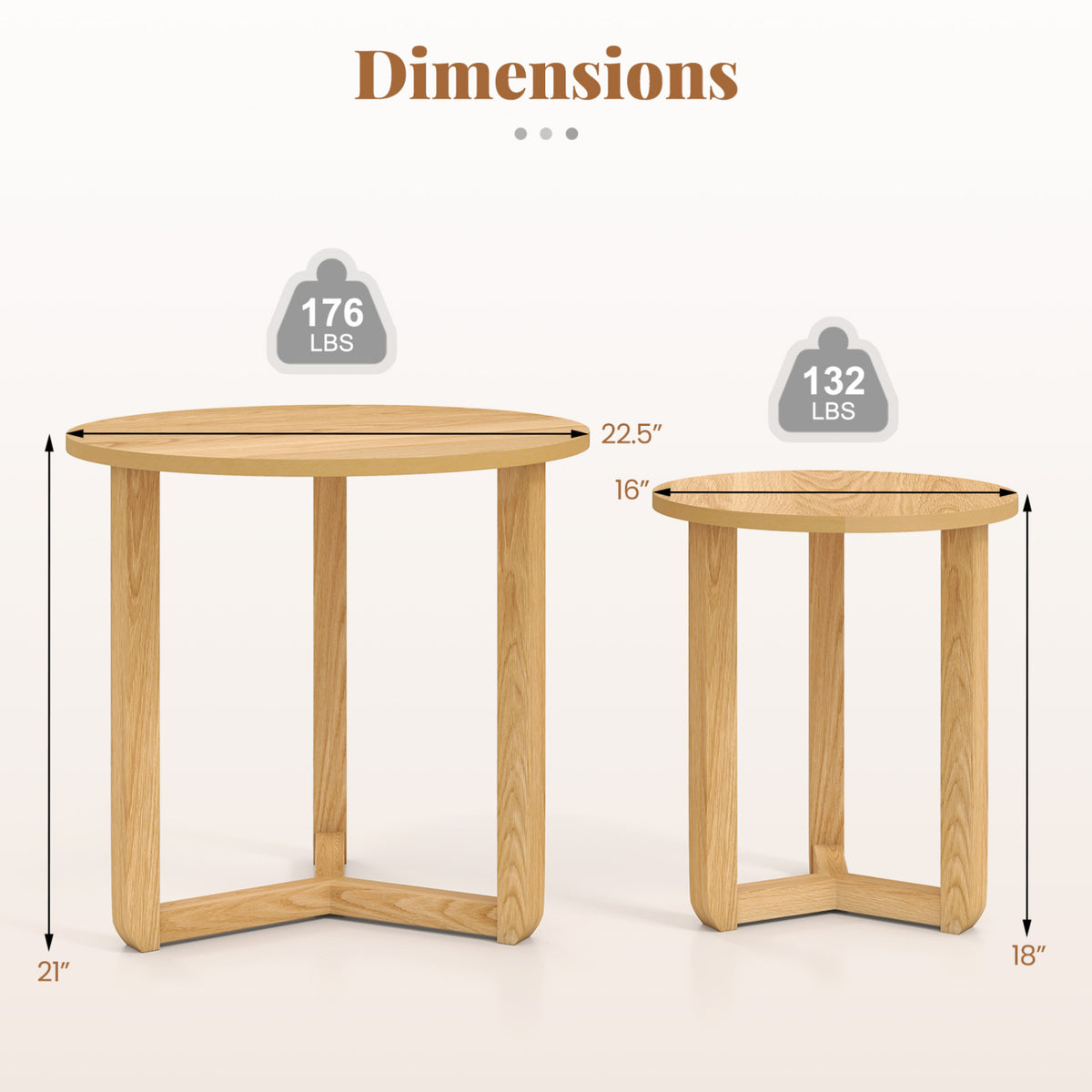Round Nesting Coffee Table Set of 2 - Natural, Tripod Structure
