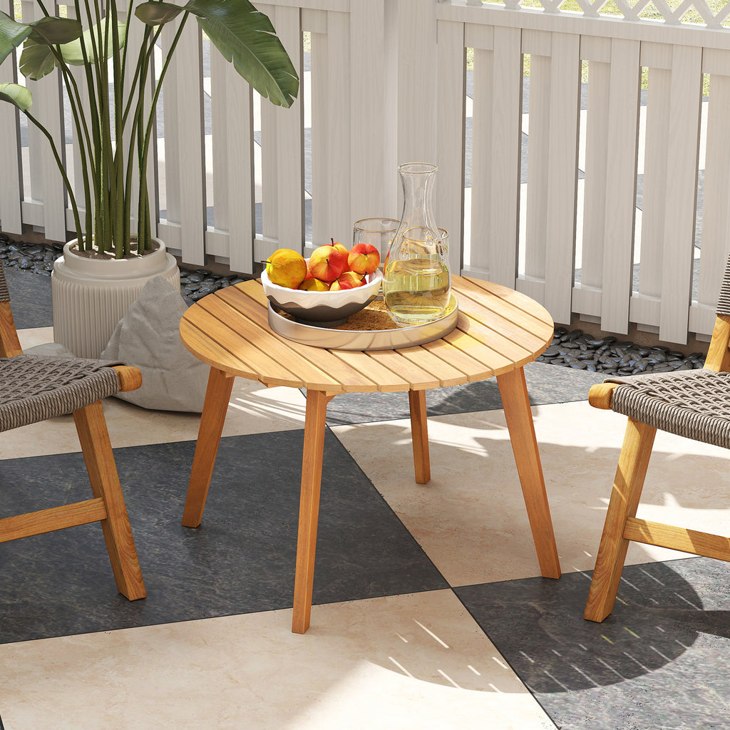 24.5" Round Acacia Wood Outdoor Side Table
