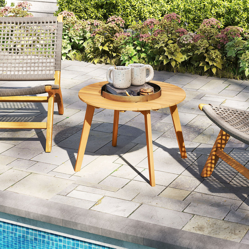 24.5" Round Acacia Wood Outdoor Side Table