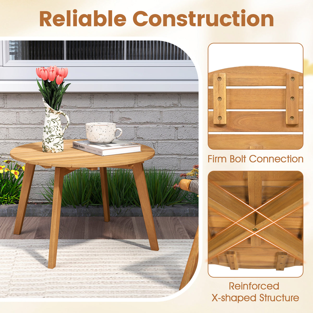 24.5" Round Acacia Wood Outdoor Side Table