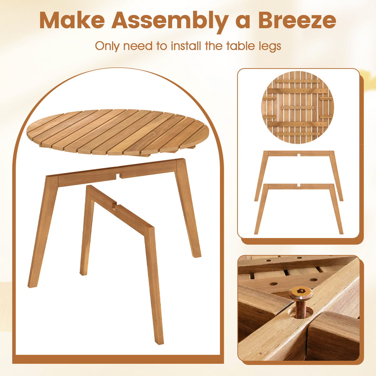 24.5" Round Acacia Wood Outdoor Side Table