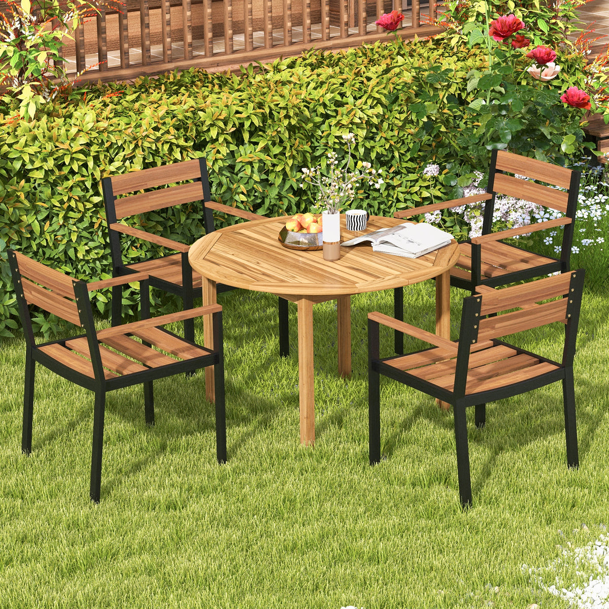 44" Round Outdoor Dining Table for 4 - Acacia Wood