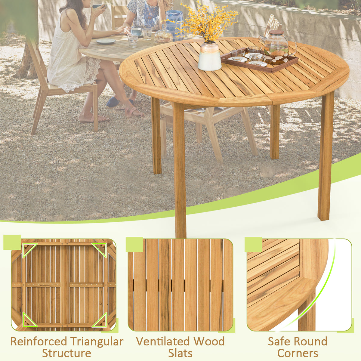 44" Round Outdoor Dining Table for 4 - Acacia Wood