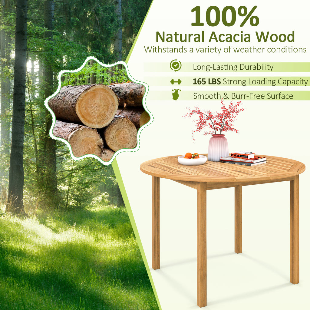 44" Round Outdoor Dining Table for 4 - Acacia Wood