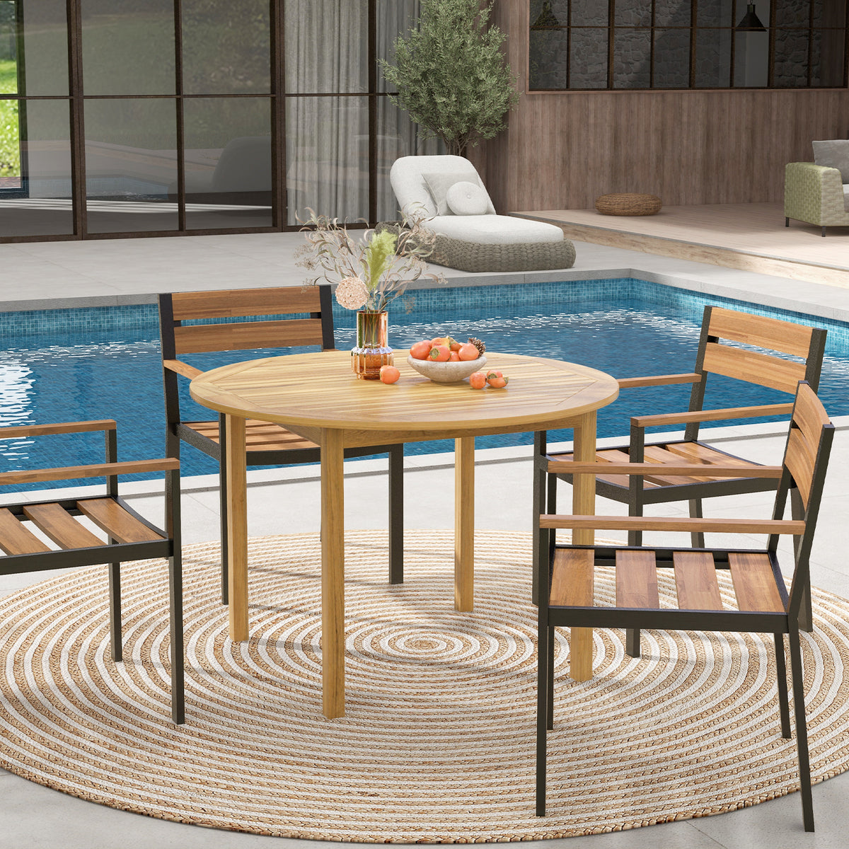 44" Round Outdoor Dining Table for 4 - Acacia Wood