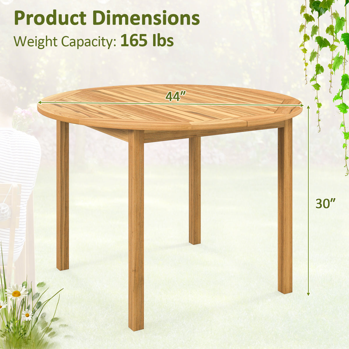 44" Round Outdoor Dining Table for 4 - Acacia Wood