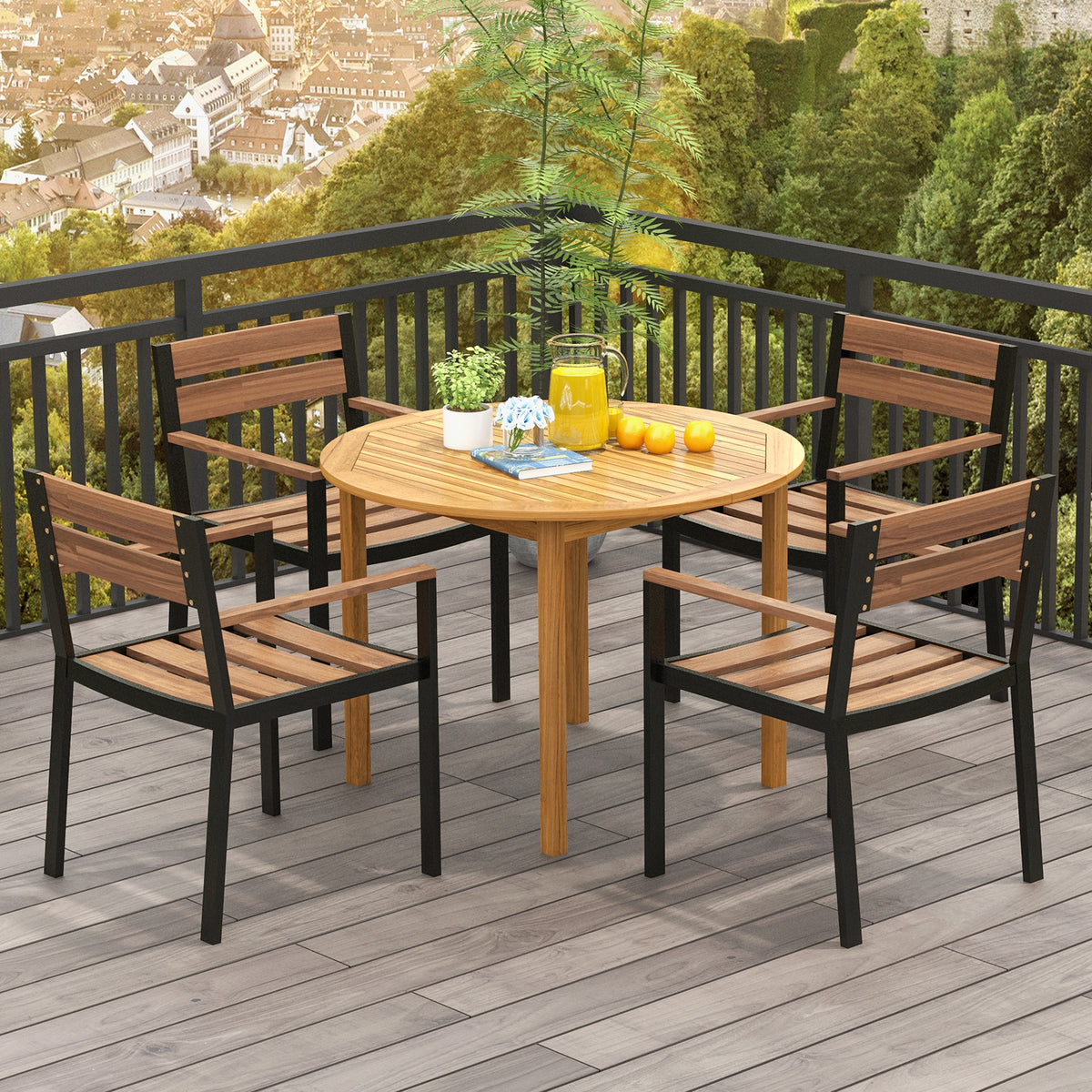 44" Round Outdoor Dining Table for 4 - Acacia Wood