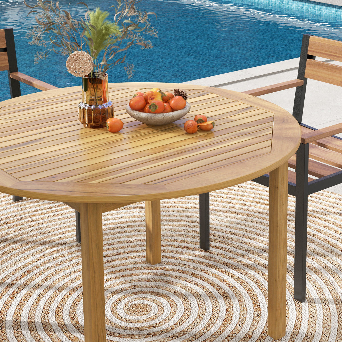 44" Round Outdoor Dining Table for 4 - Acacia Wood