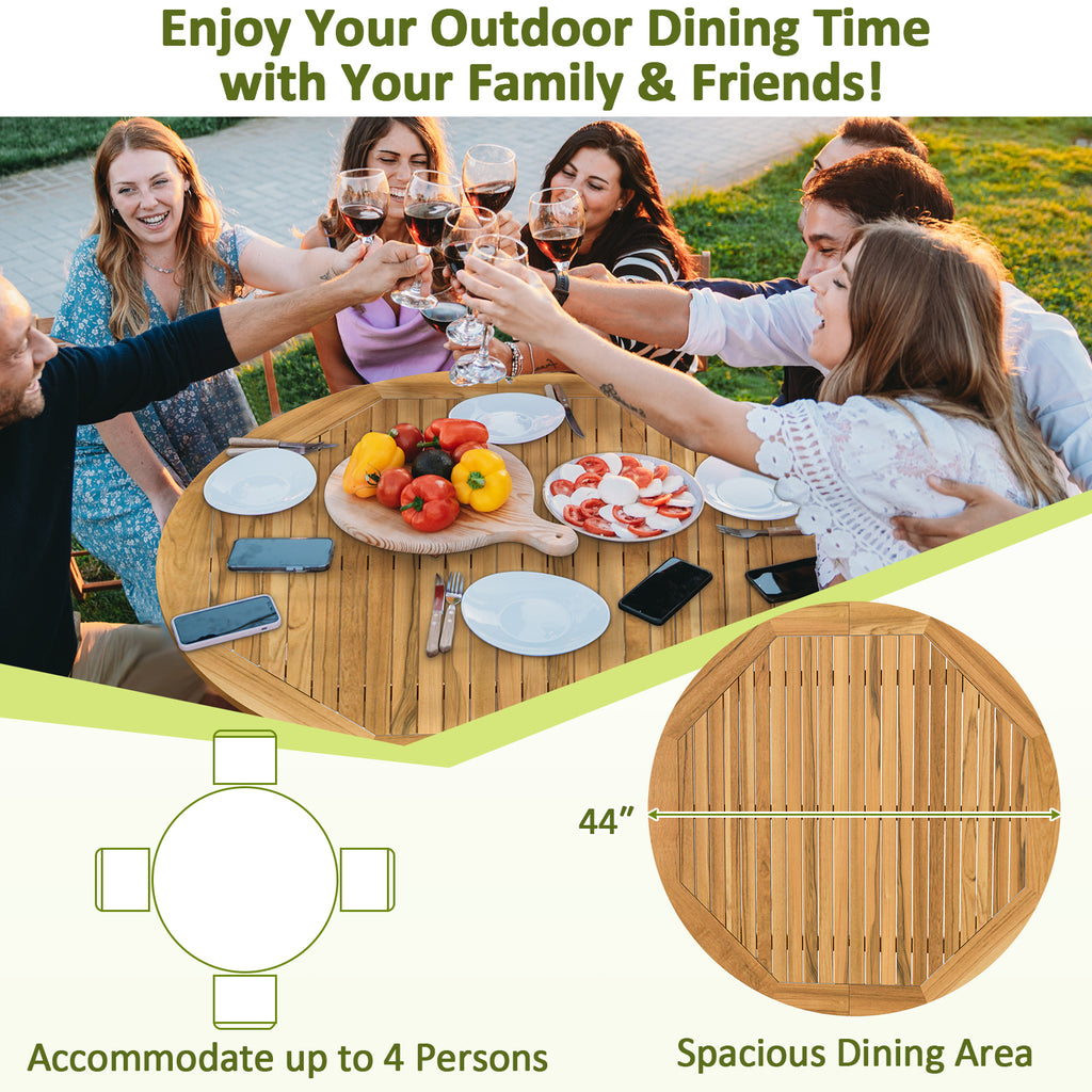 44" Round Outdoor Dining Table for 4 - Acacia Wood