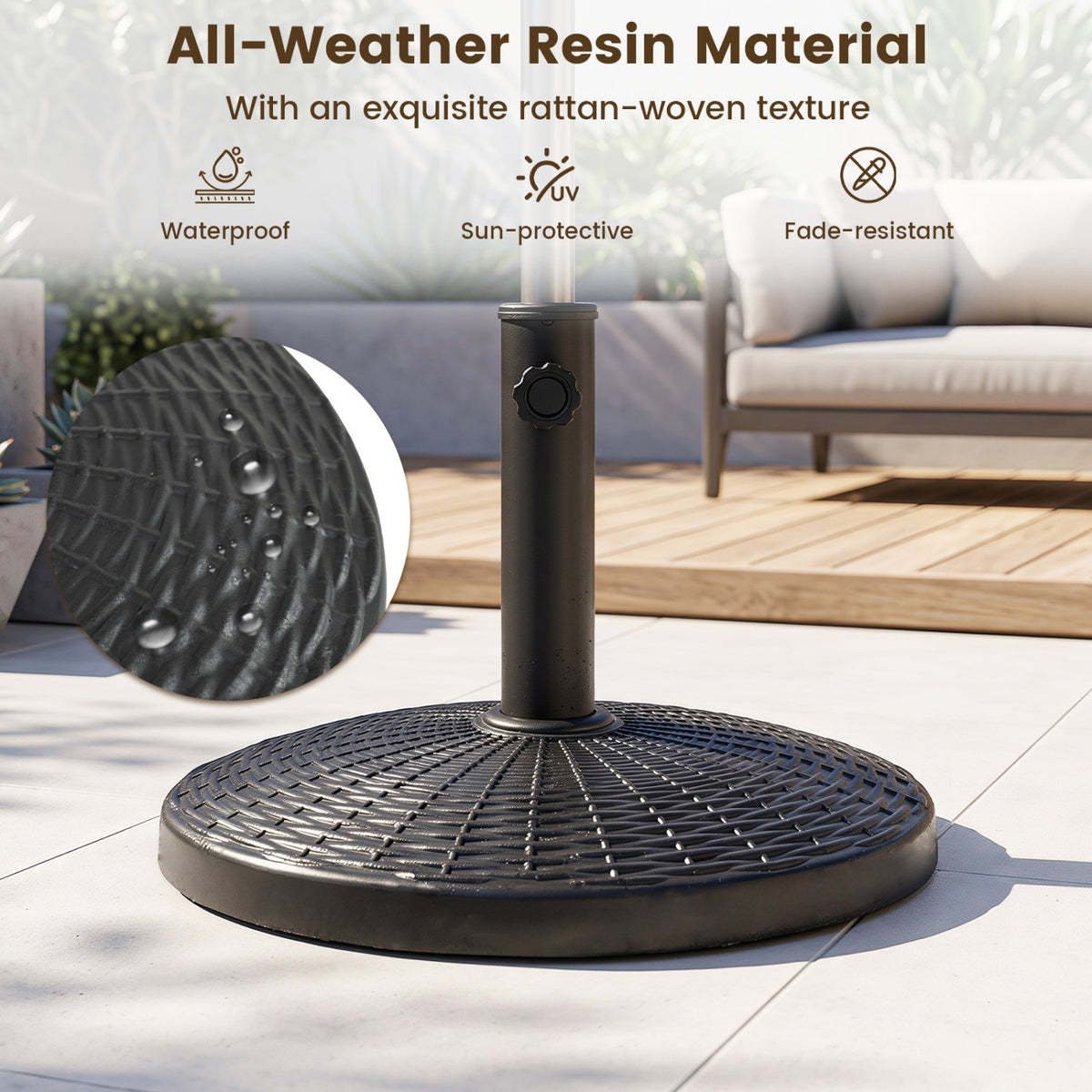 22 lbs Patio Resin Outdoor Umbrella Base with Wicker Style for Use