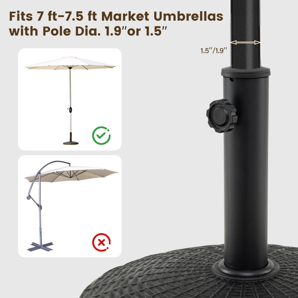 22 lbs Patio Resin Outdoor Umbrella Base with Wicker Style for Use