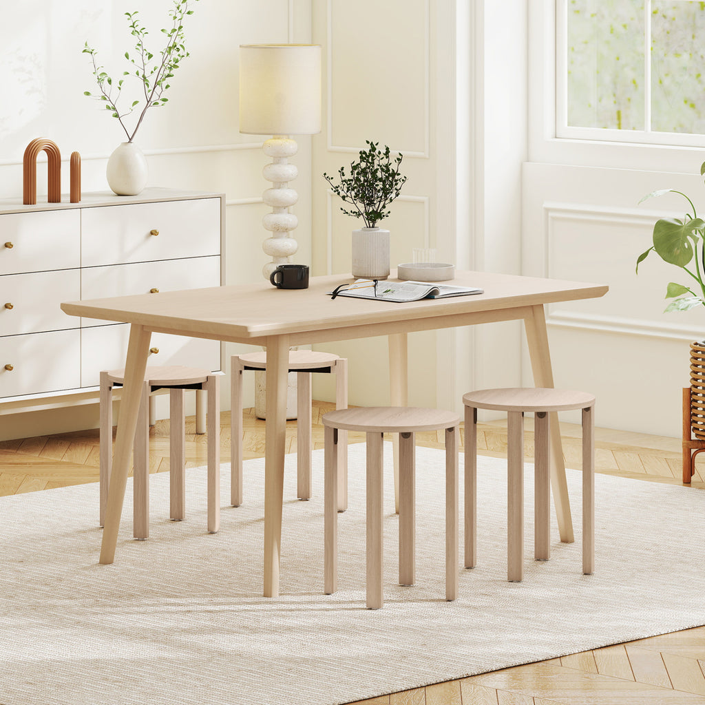 Round Portable Wood Nesting Stools with Locking Casters - Natural