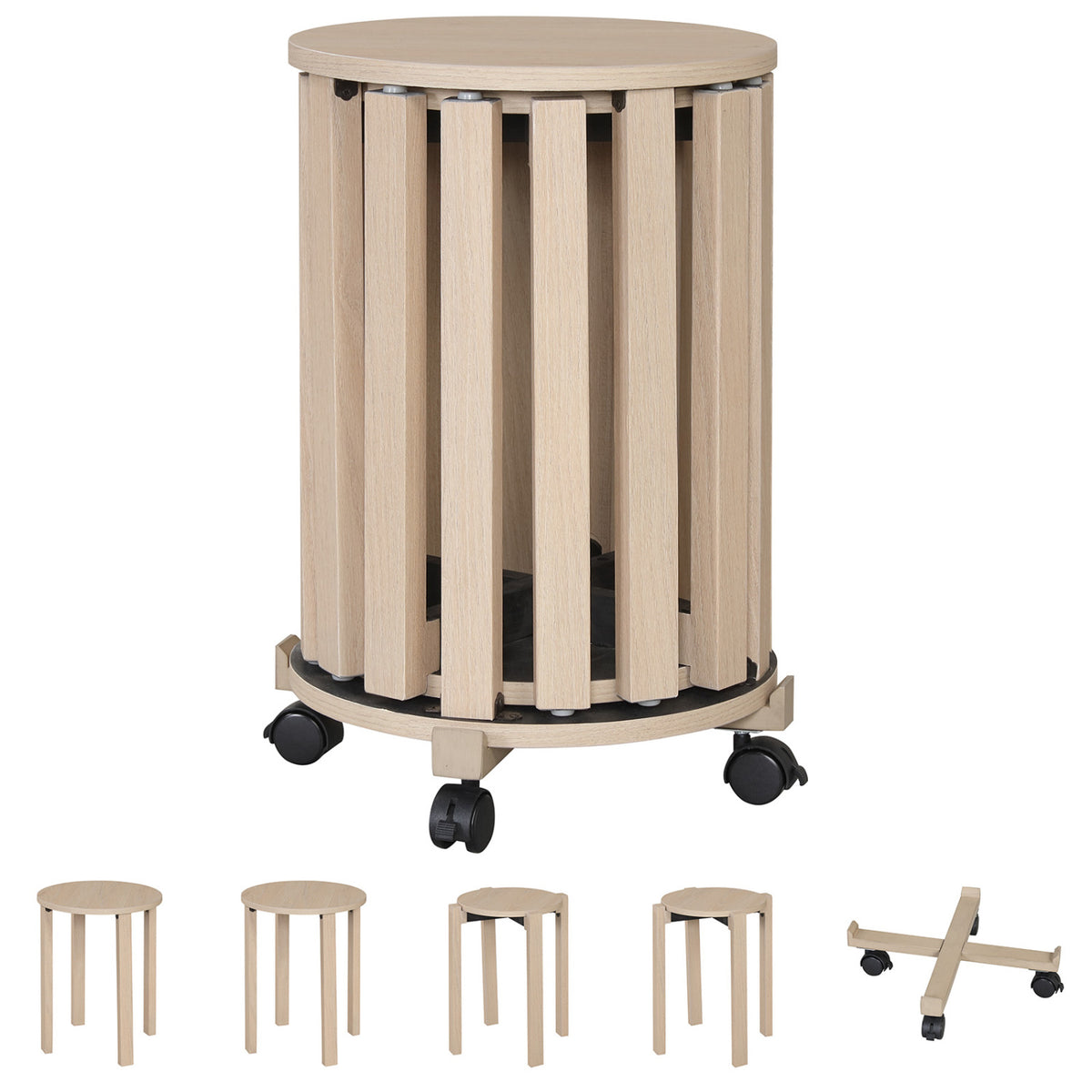 Round Nesting Stools with Locking Casters - Natural
