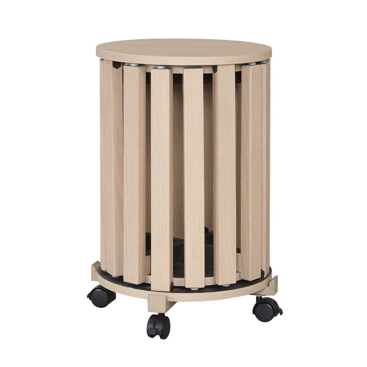 Round Portable Wood Nesting Stools with Locking Casters - Natural