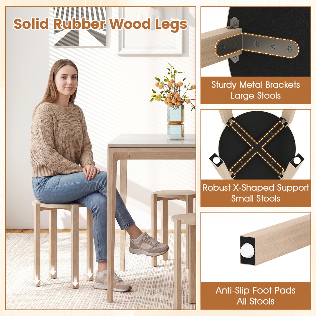 Round Portable Wood Nesting Stools with Locking Casters - Natural