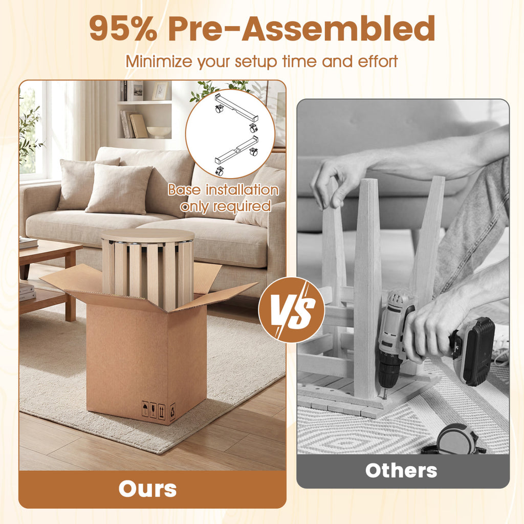 Round Portable Wood Nesting Stools with Locking Casters - Natural