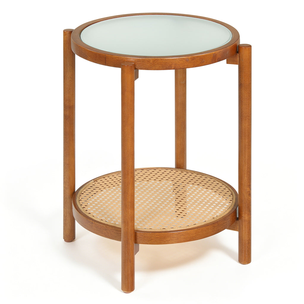 Round End Table with Removable Basket, White