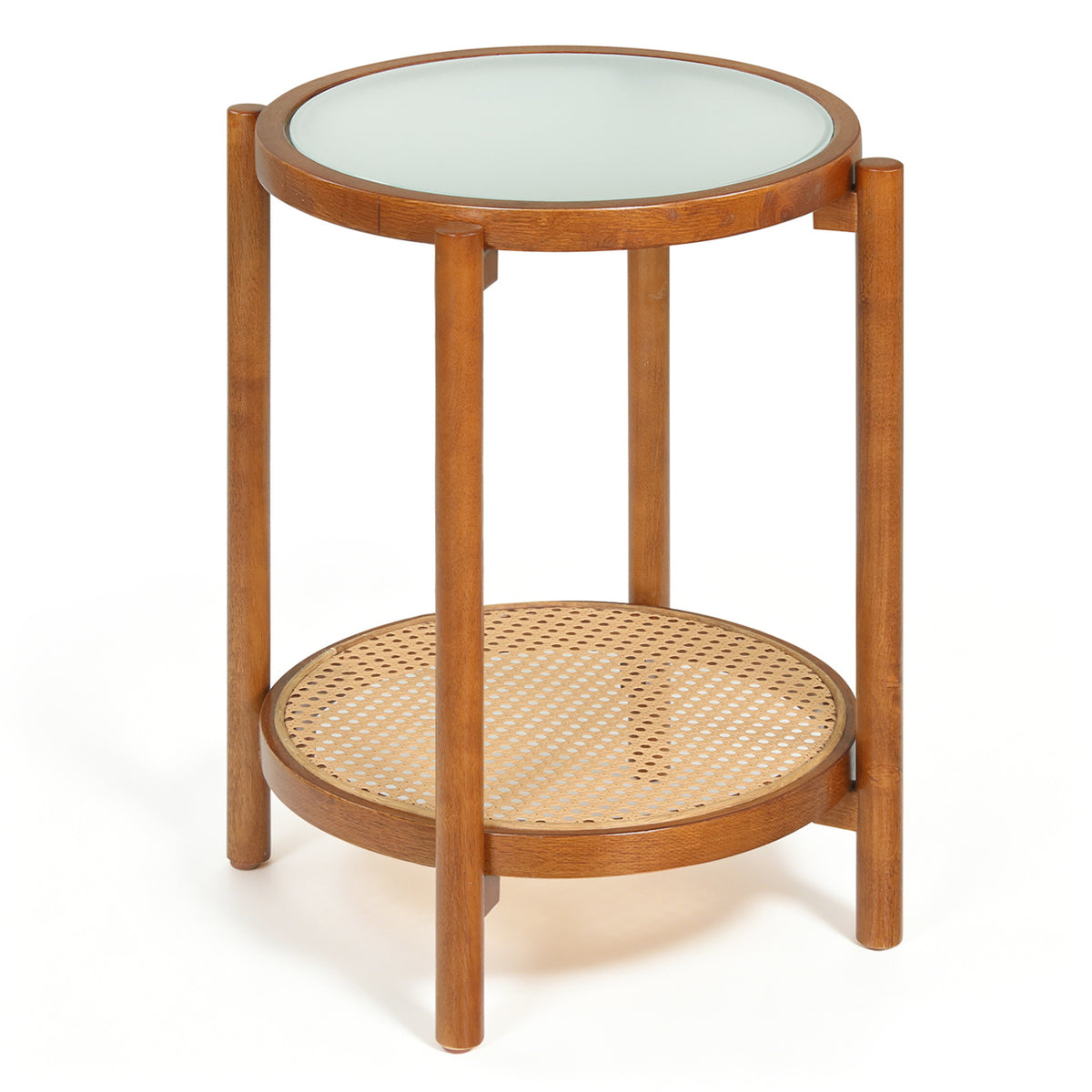 Round End Table with Removable Basket, White