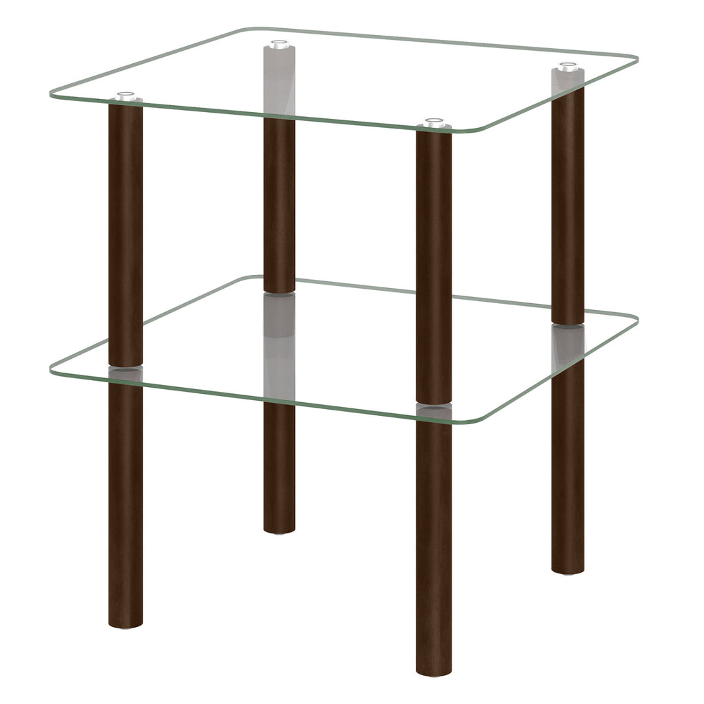 2-Tier End Table with Glass Top and Shelf - Brown, Square