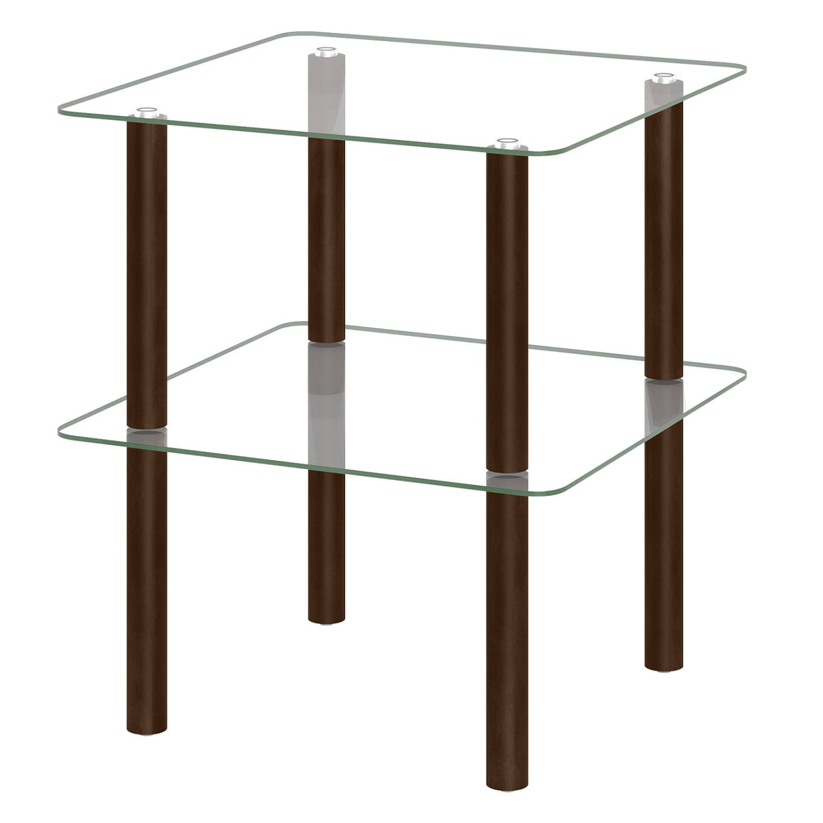 2-Tier End Table with Glass Top and Shelf - Brown, Square