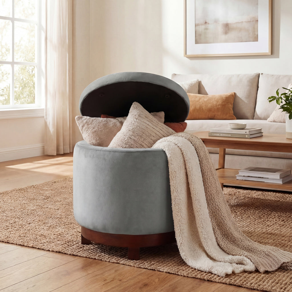 360° Swivel Ottoman with Hidden Storage - Gray Velvet