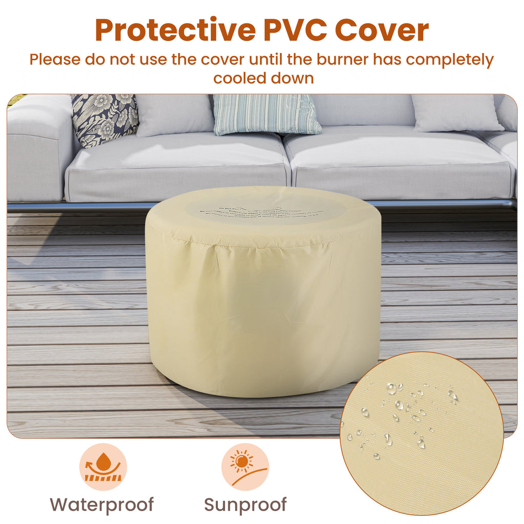 Round Terrazzo Propane Gas Fire Pit Protective PVC Cover, Lava Rocks