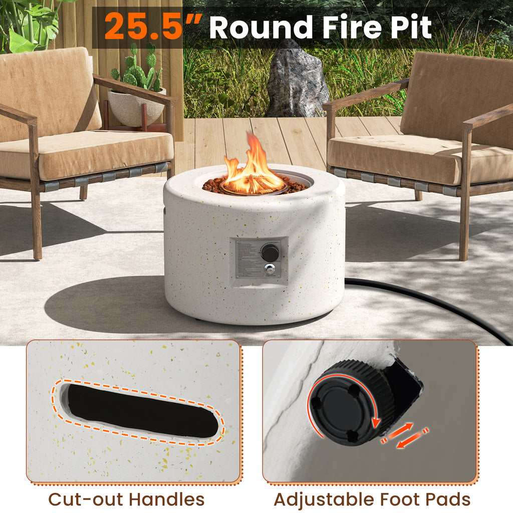 Round Terrazzo Propane Gas Fire Pit Protective PVC Cover, Lava Rocks