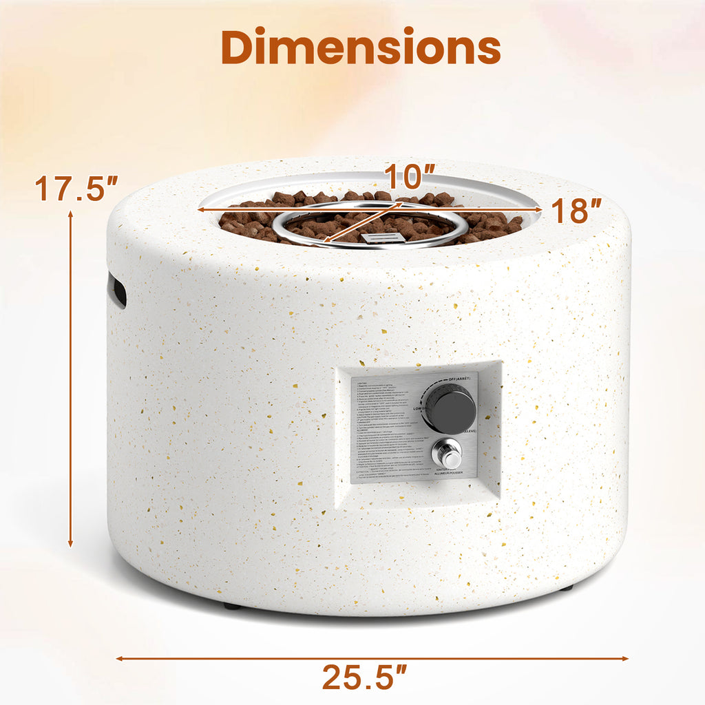 Round Terrazzo Propane Gas Fire Pit Protective PVC Cover, Lava Rocks