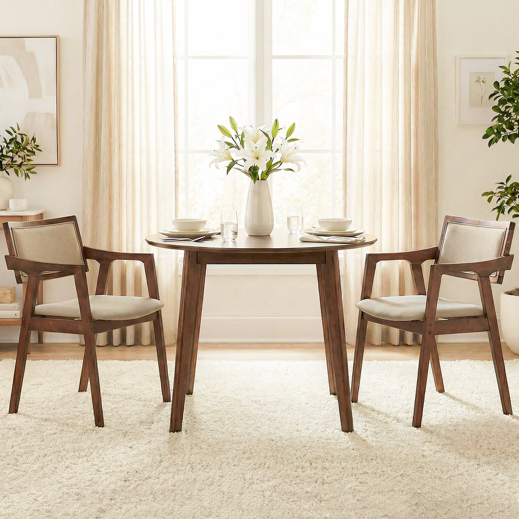 Upholstered Dining Chairs Set of 2 with Arms - Beige