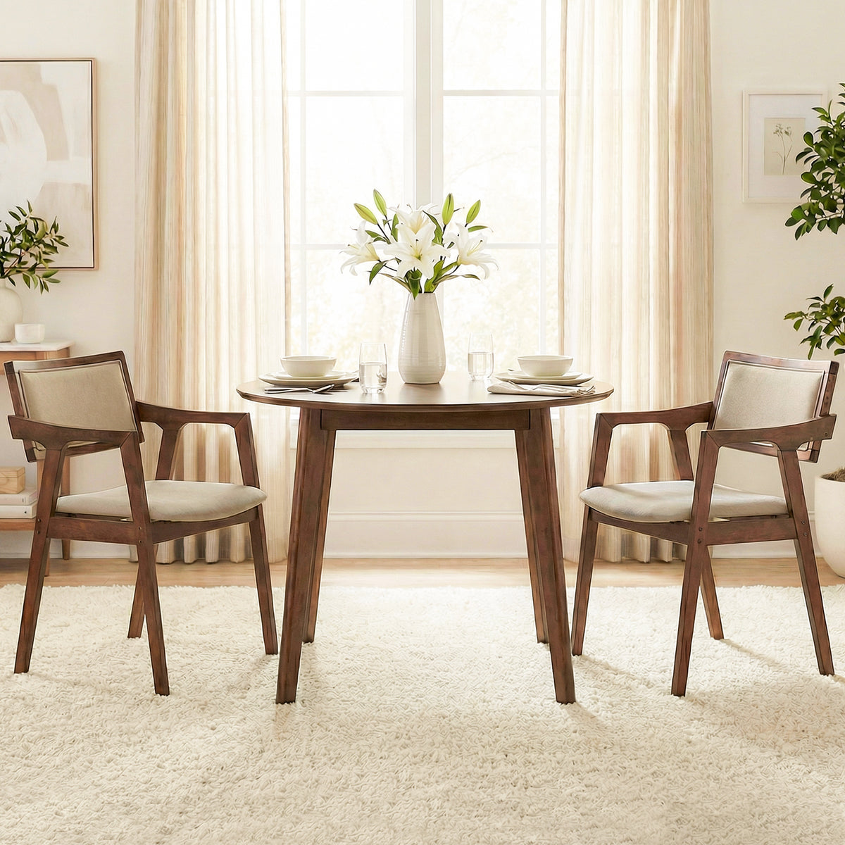 Upholstered Dining Chairs Set of 2 with Arms - Beige