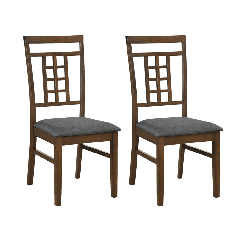 Rubber Wood Dining Chairs Set of 2, Brown - Lattice Back
