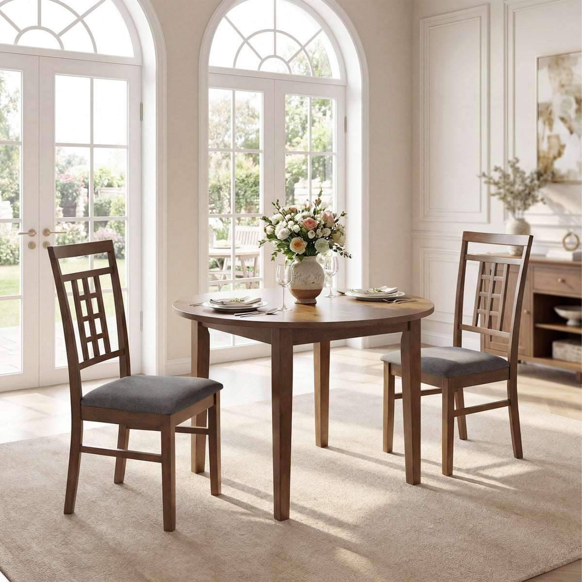 Rubber Wood Dining Chairs Set of 2, Brown - Lattice Back