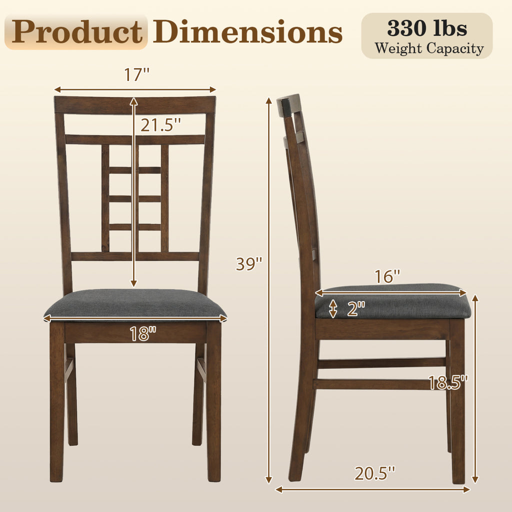 Rubber Wood Dining Chairs Set of 2, Brown - Lattice Back