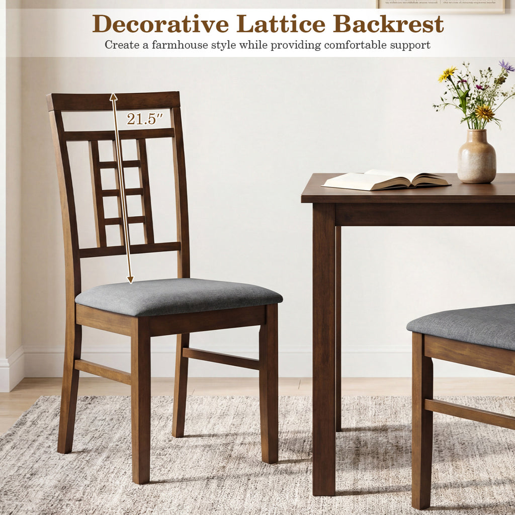 Rubber Wood Dining Chairs Set of 2, Brown - Lattice Back