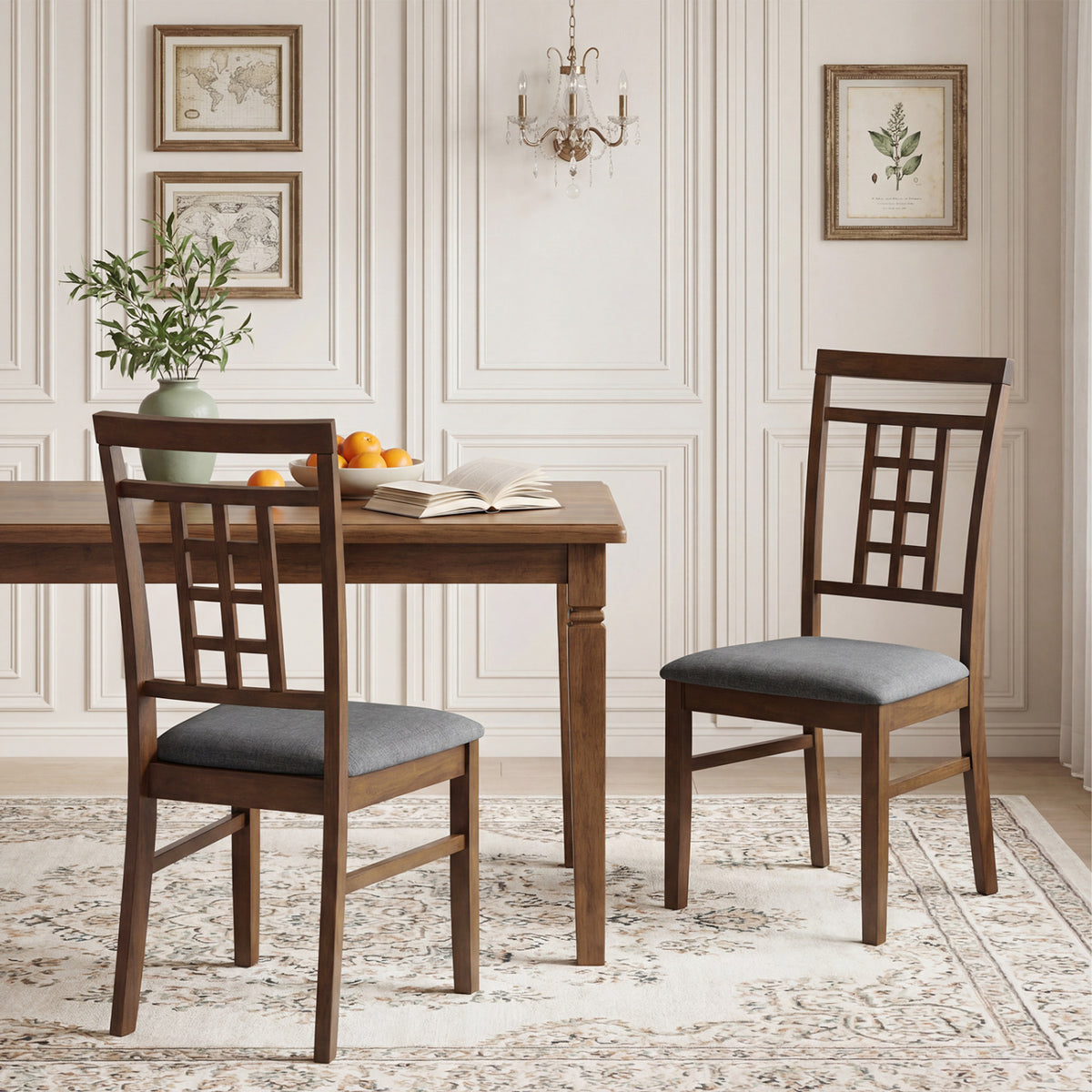 Rubber Wood Dining Chairs Set of 4, Brown - Lattice Back