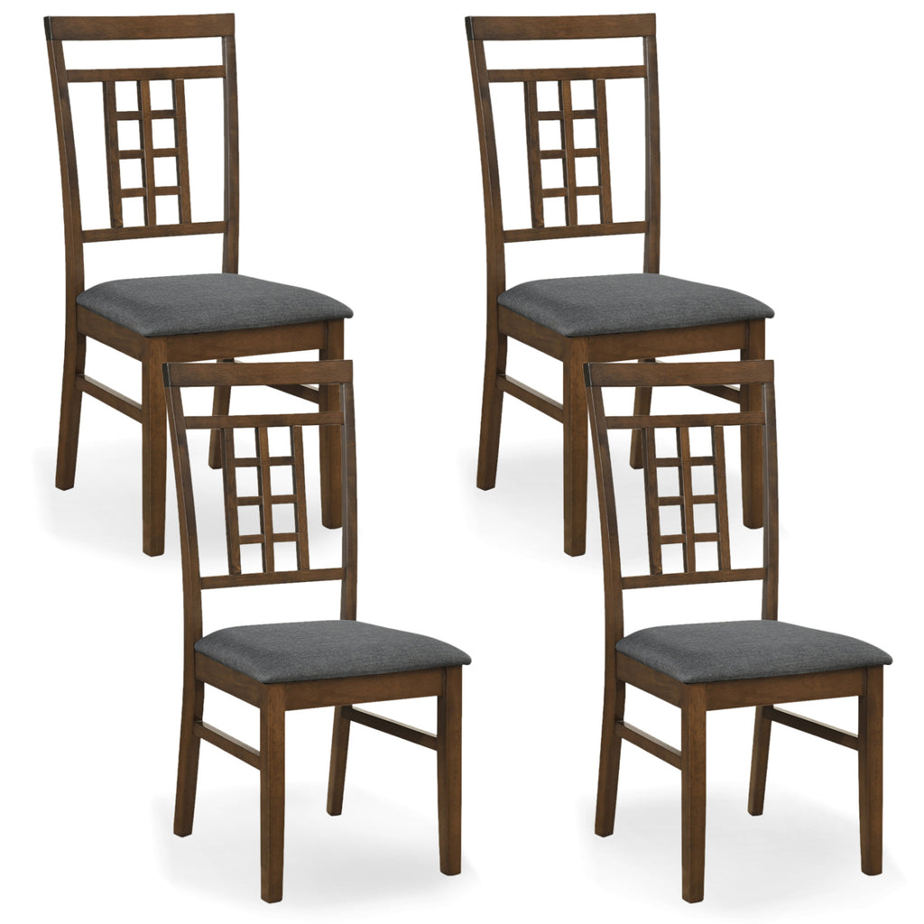 Rubber Wood Dining Chairs Set of 2, Brown - Lattice Back