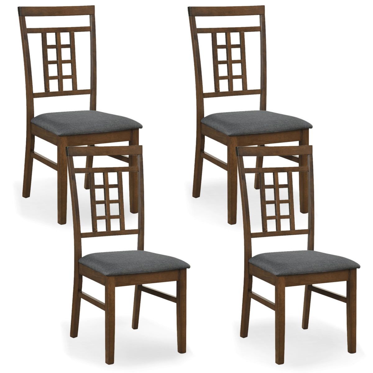 Rubber Wood Dining Chairs Set of 2, Brown - Lattice Back