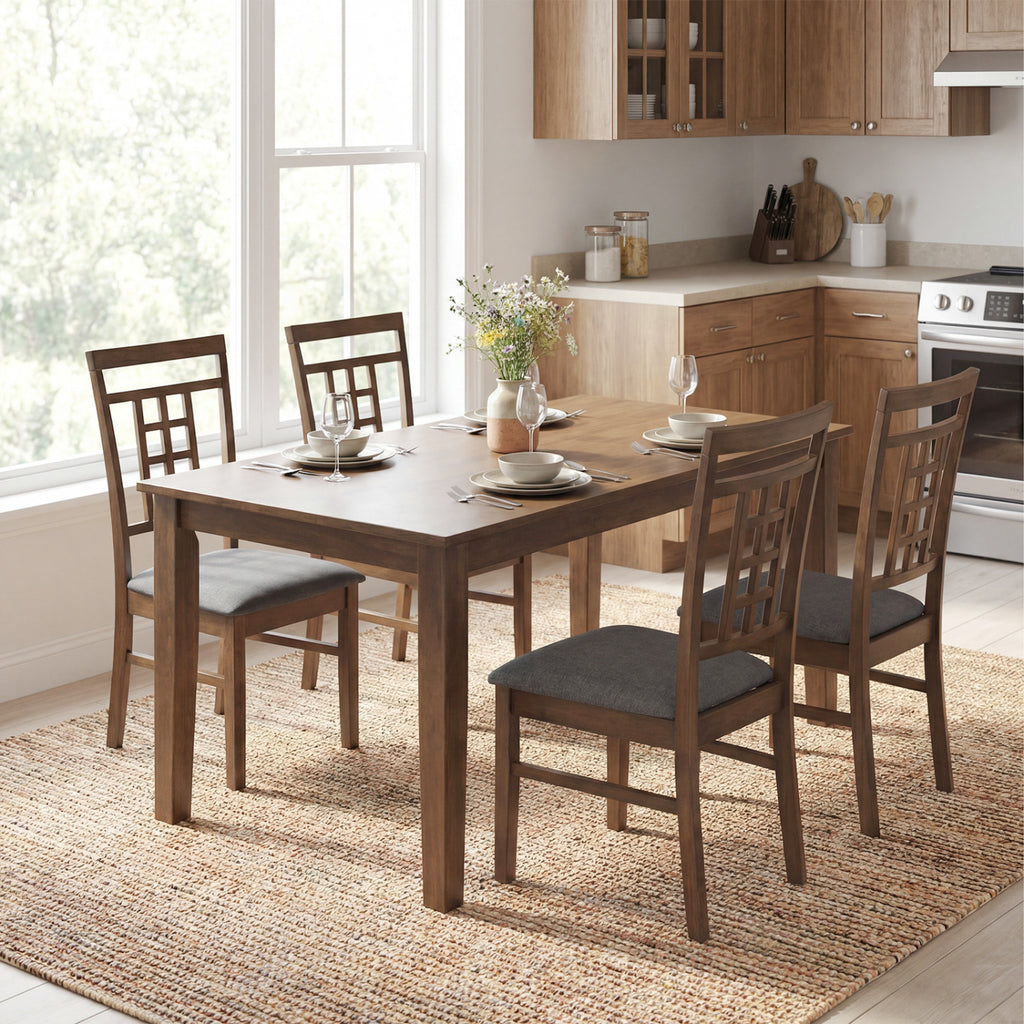 Rubber Wood Dining Chairs Set of 4, Brown - Lattice Back
