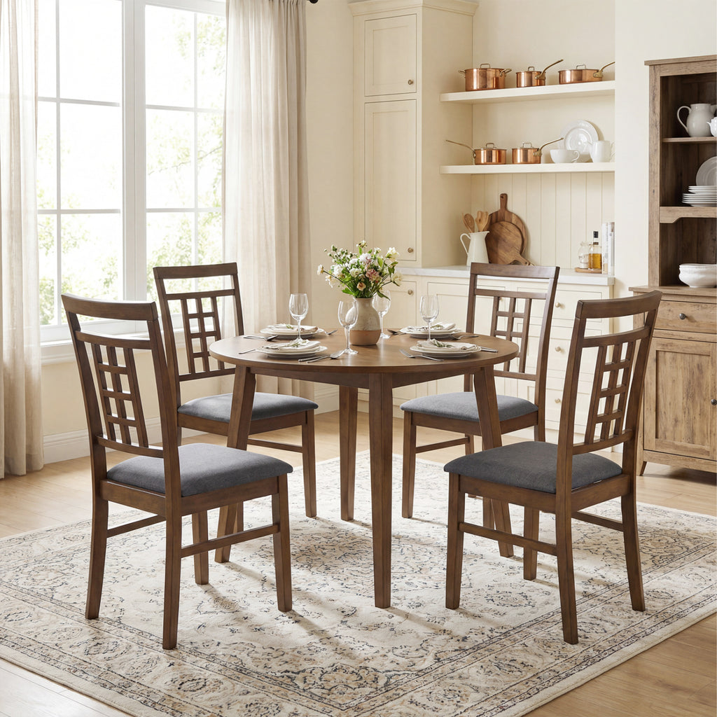 Rubber Wood Dining Chairs Set of 4, Brown - Lattice Back
