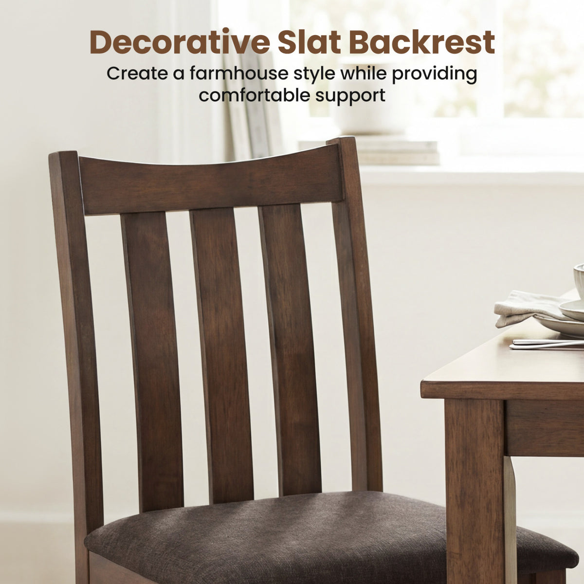 Rubber Wood Dining Chairs Set of 2, Brown
