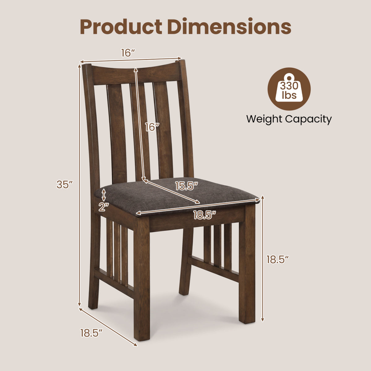 Rubber Wood Dining Chairs Set of 4, Brown