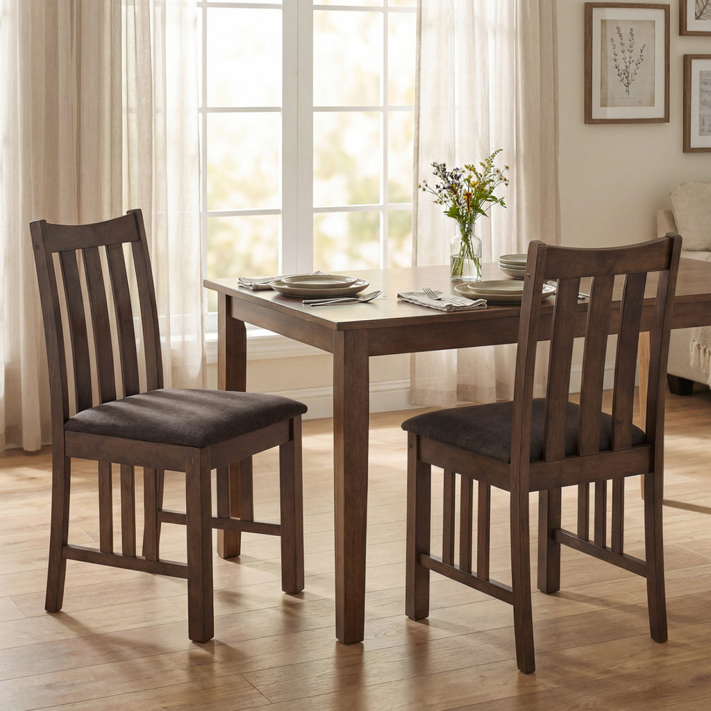 Rubber Wood Dining Chairs Set of 4, Brown - Slat Back