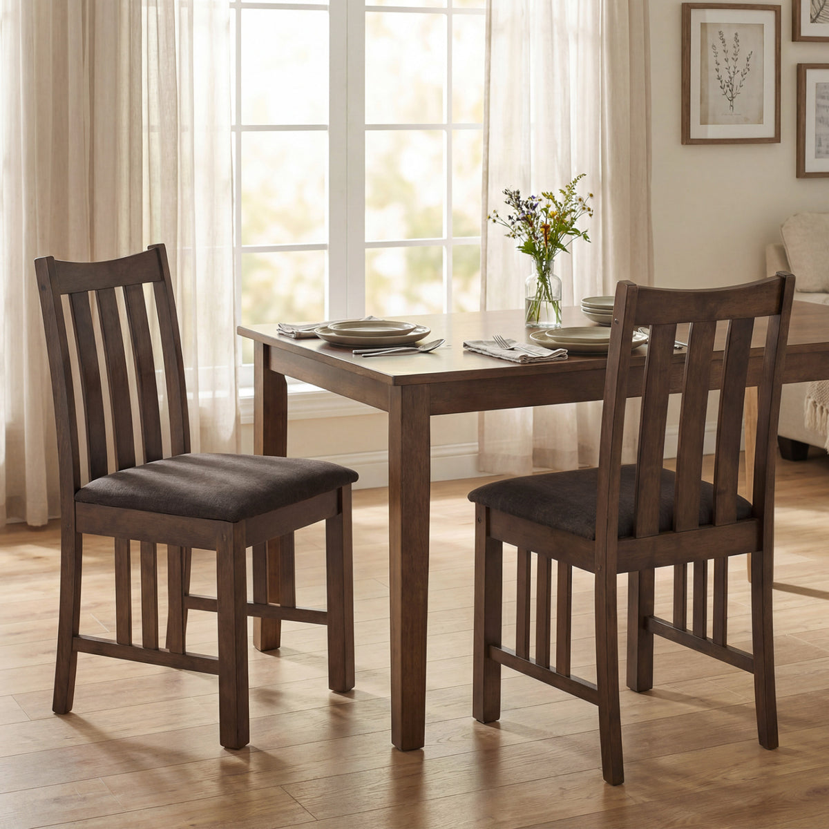 Rubber Wood Dining Chairs Set of 4, Brown - Slat Back