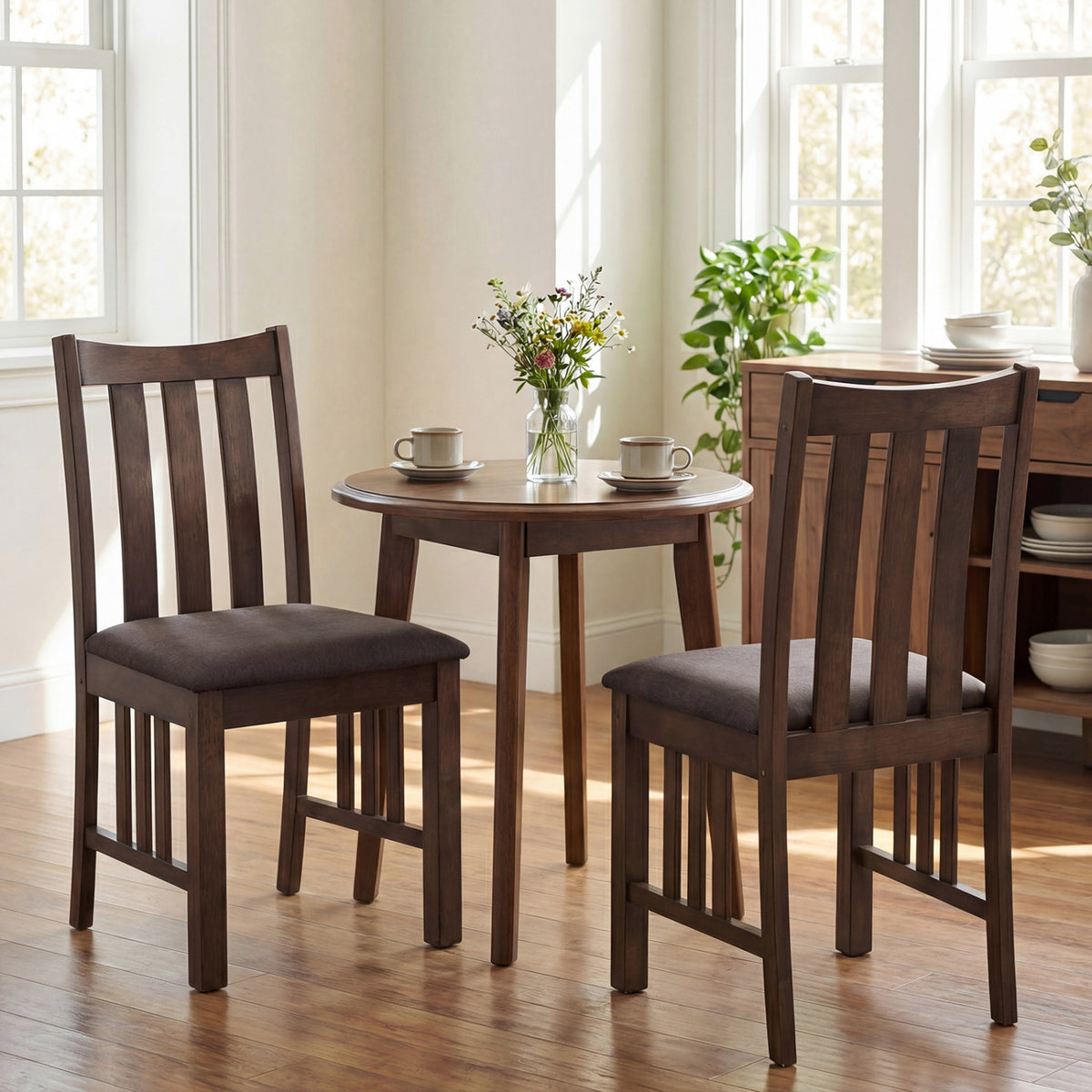 Rubber Wood Dining Chairs Set of 4, Brown