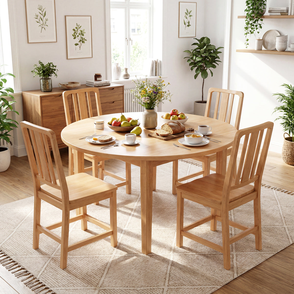 Rubber Wood Dining Chairs Set of 2, Natural