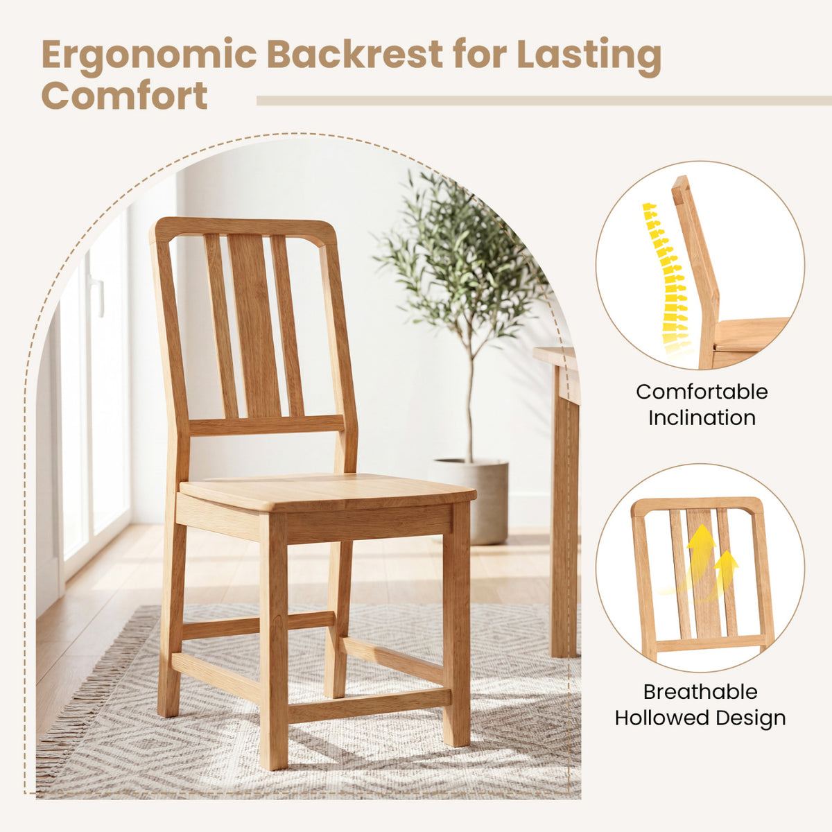 Rubber Wood Dining Chairs Set of 2, Natural
