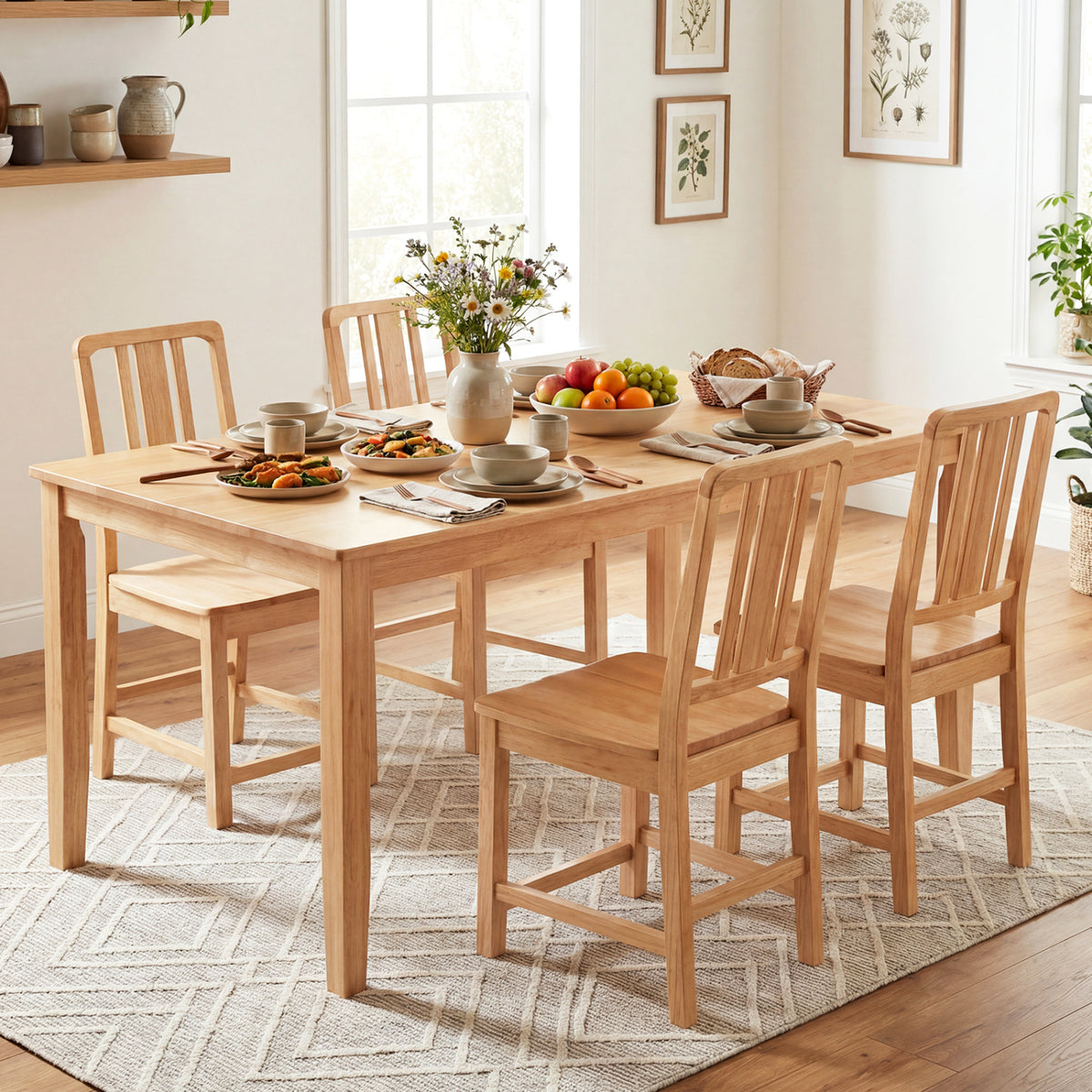 Rubber Wood Dining Chairs Set of 4, Natural