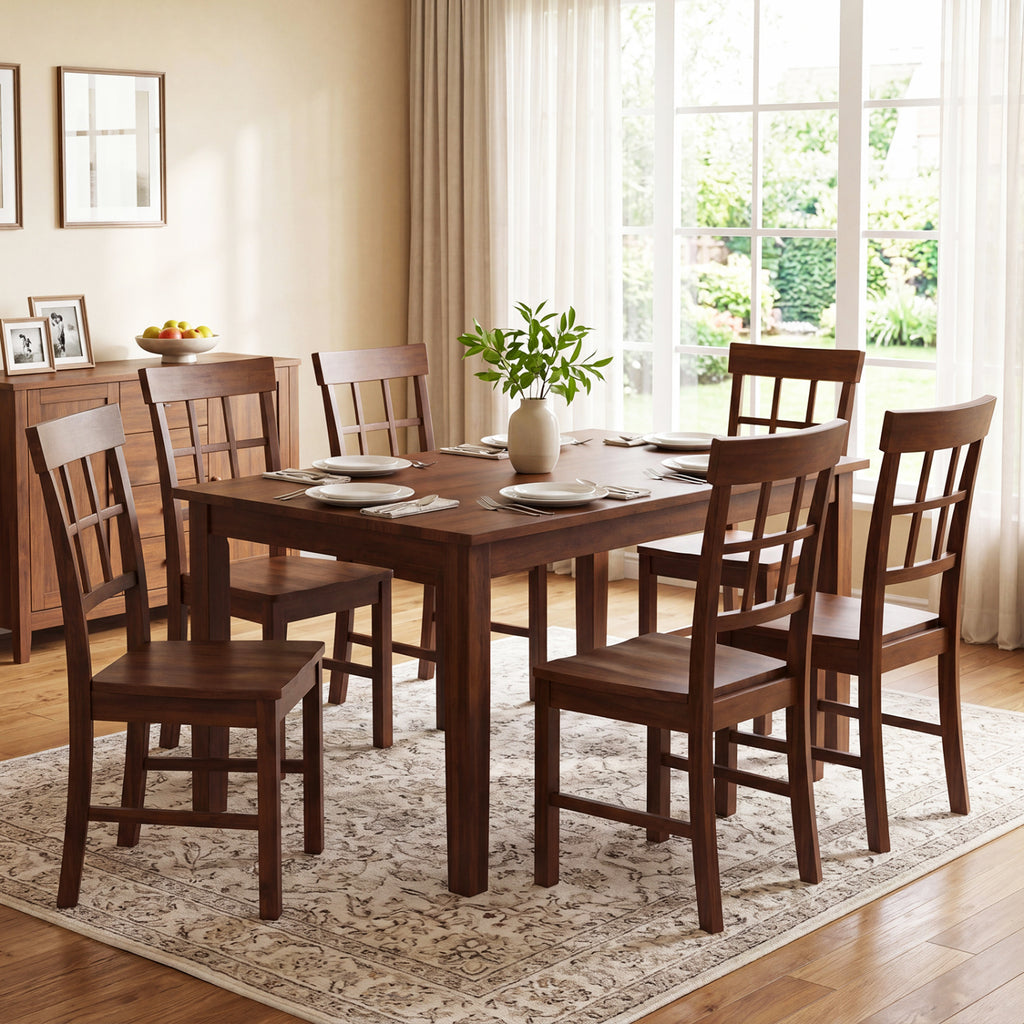 Rubber Wood Dining Chairs Set of 4, Dark Brown Windowpane Back