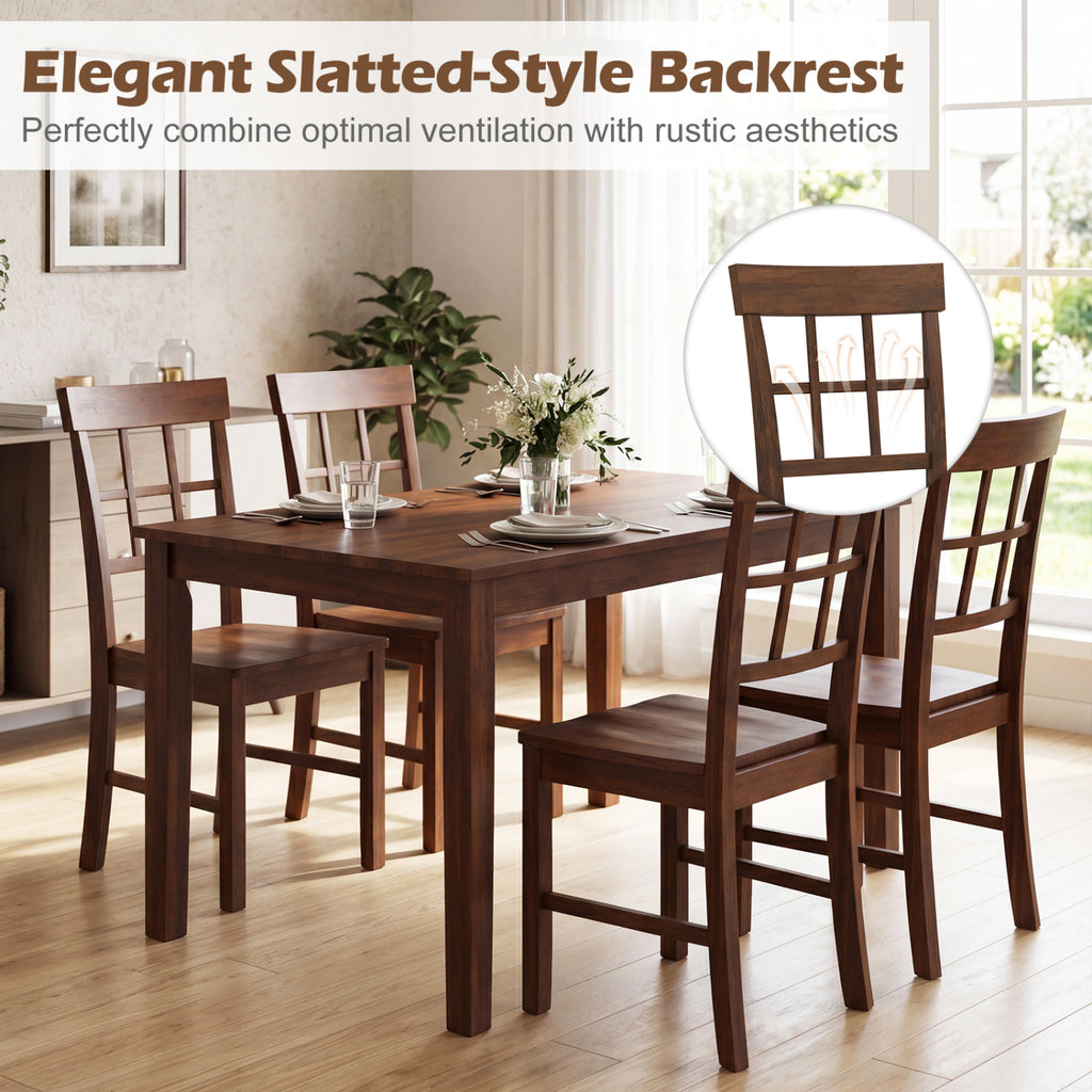 Rubber Wood Dining Chairs Set of 4, Dark Brown Windowpane Back